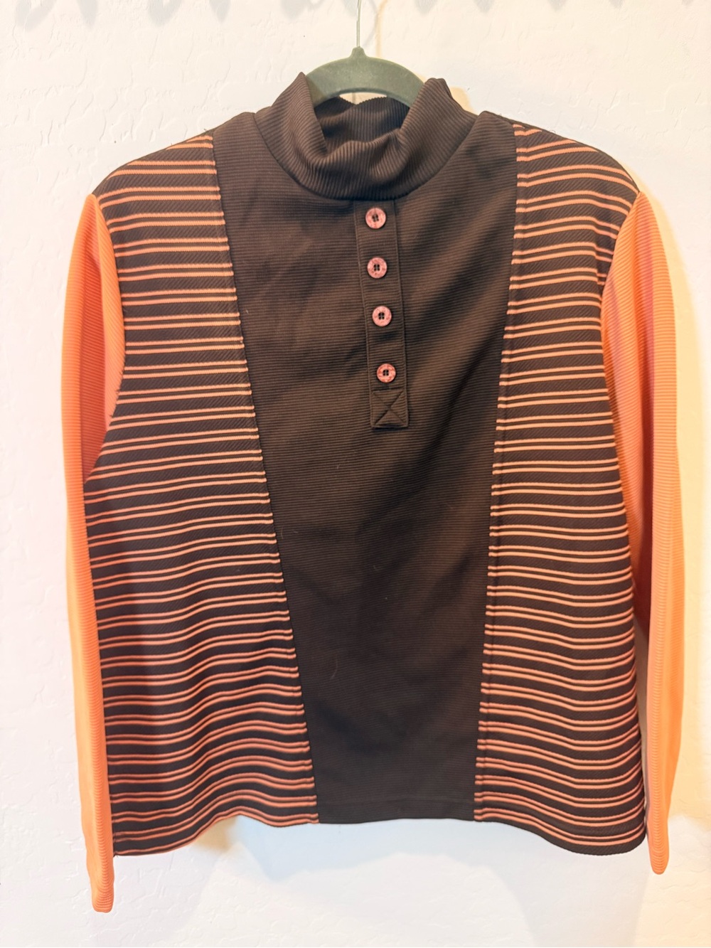 Vintage 80s Striped Black and Orange Long Sleeve Top